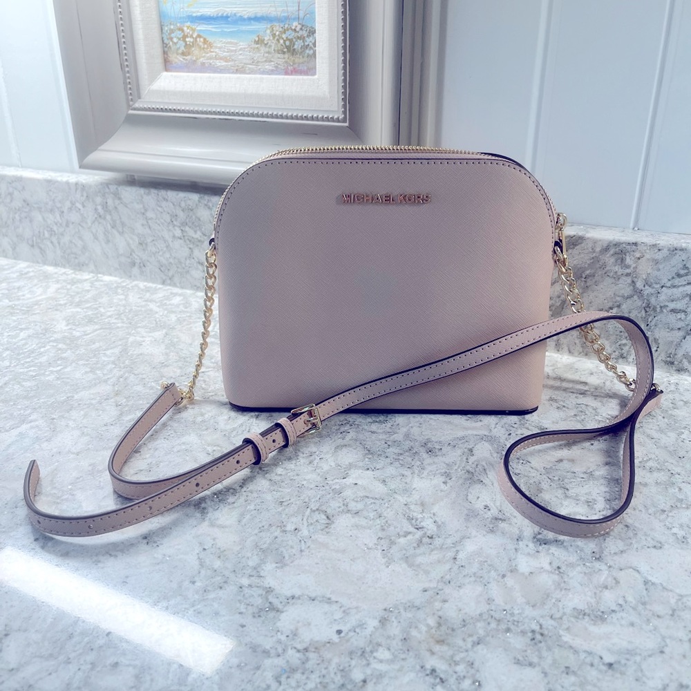 MICHAEL KIRS CROSSBODY LEATHER HANDBAG / BLUSH PINK WITH GOLD HARDWARE NWOT